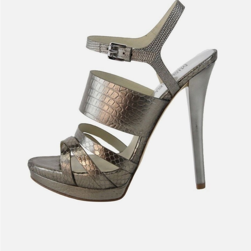 Michael kors NADJA leather embossed metallic platform high heel bronze pewter